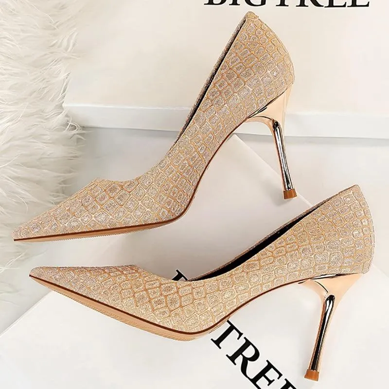 8.5cm High Heels Nightclub Pumps with Bling Glitters for Women