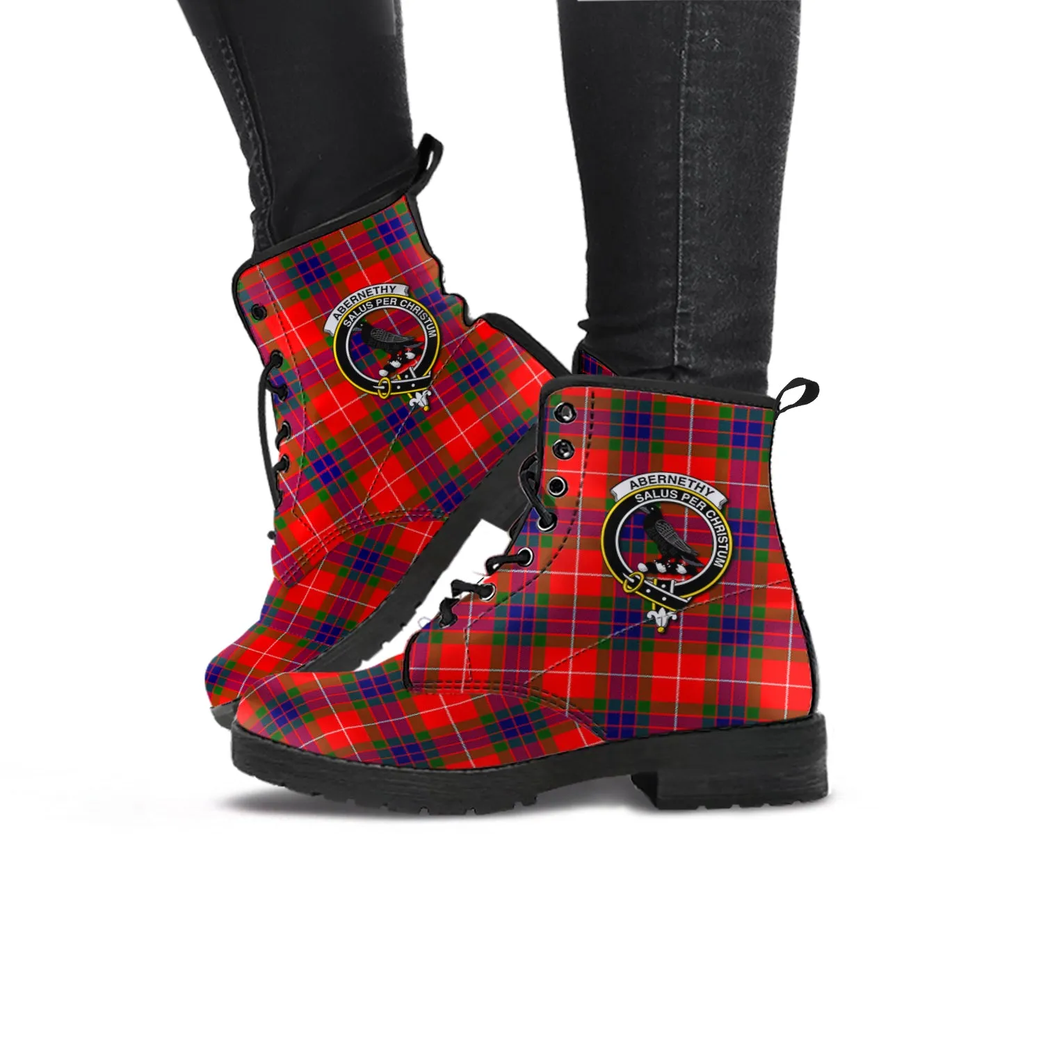 Abernethy Tartan Leather Boots with Family Crest