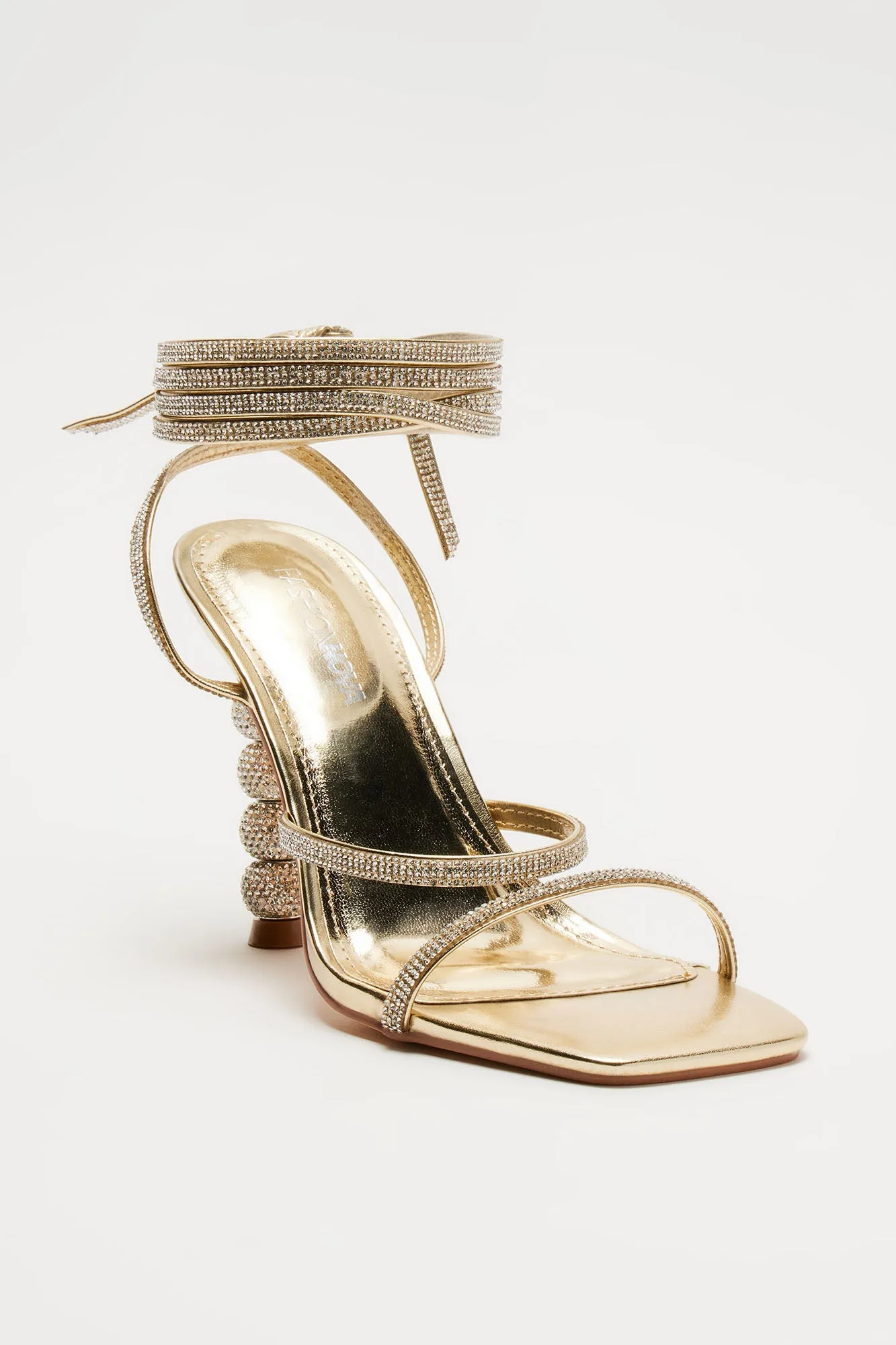 Amozae-All The Glamour Embellished Wrap Up Heeled Sandals - Gold