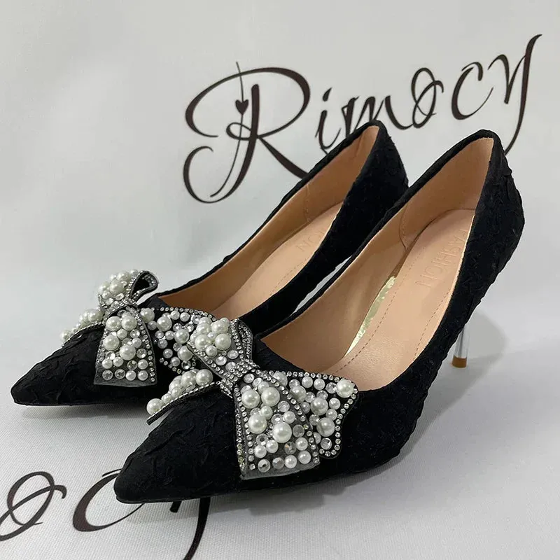 AMOZAE- -  Rimocy Ladies Stiletto Heel Pearl Wedding Shoes