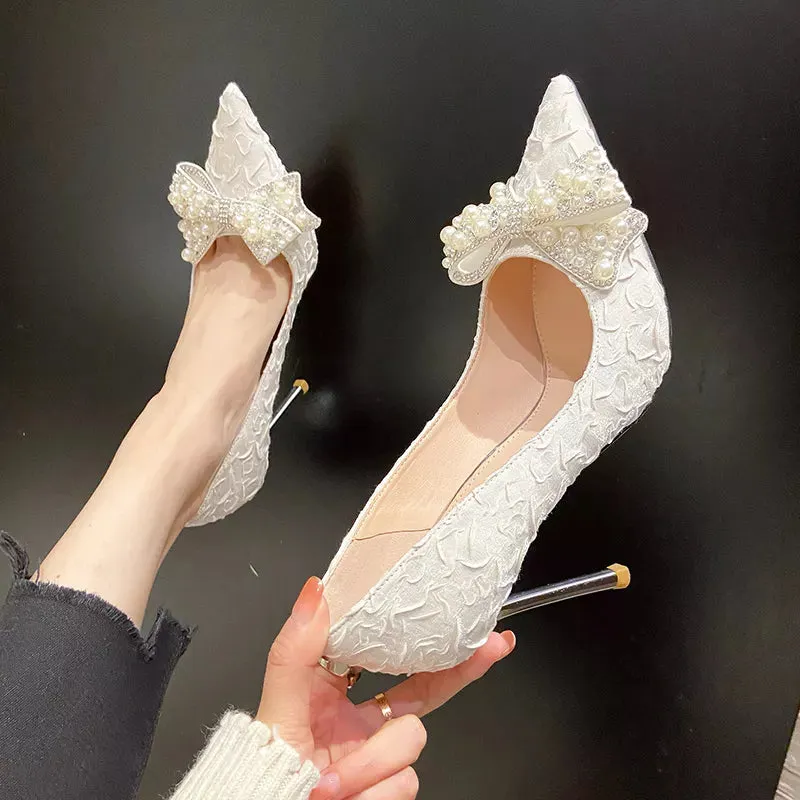 AMOZAE- -  Rimocy Ladies Stiletto Heel Pearl Wedding Shoes