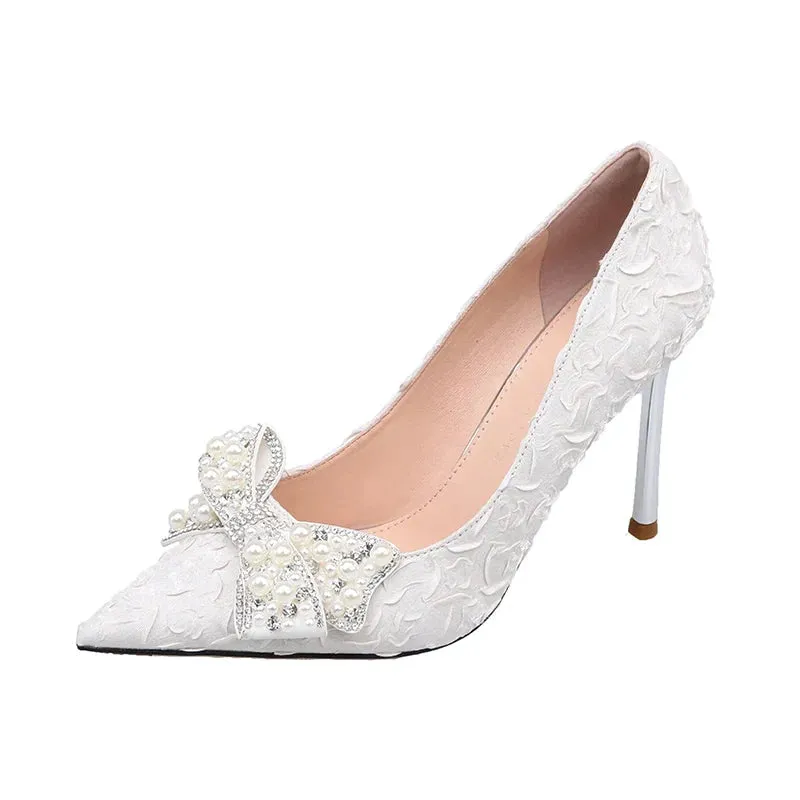 AMOZAE- -  Rimocy Ladies Stiletto Heel Pearl Wedding Shoes