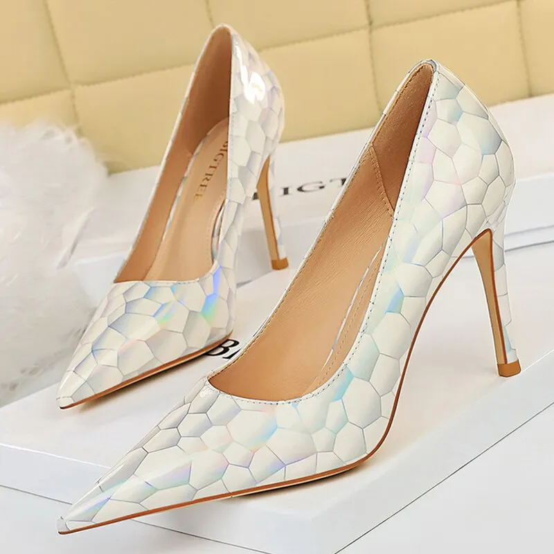 Amozae-Women Escarpins 9.5cm High Heels Plus Size Pumps Lady Fetish Pleaser Heels Wedding Bridal Stripper Nightclub Designer Shoes