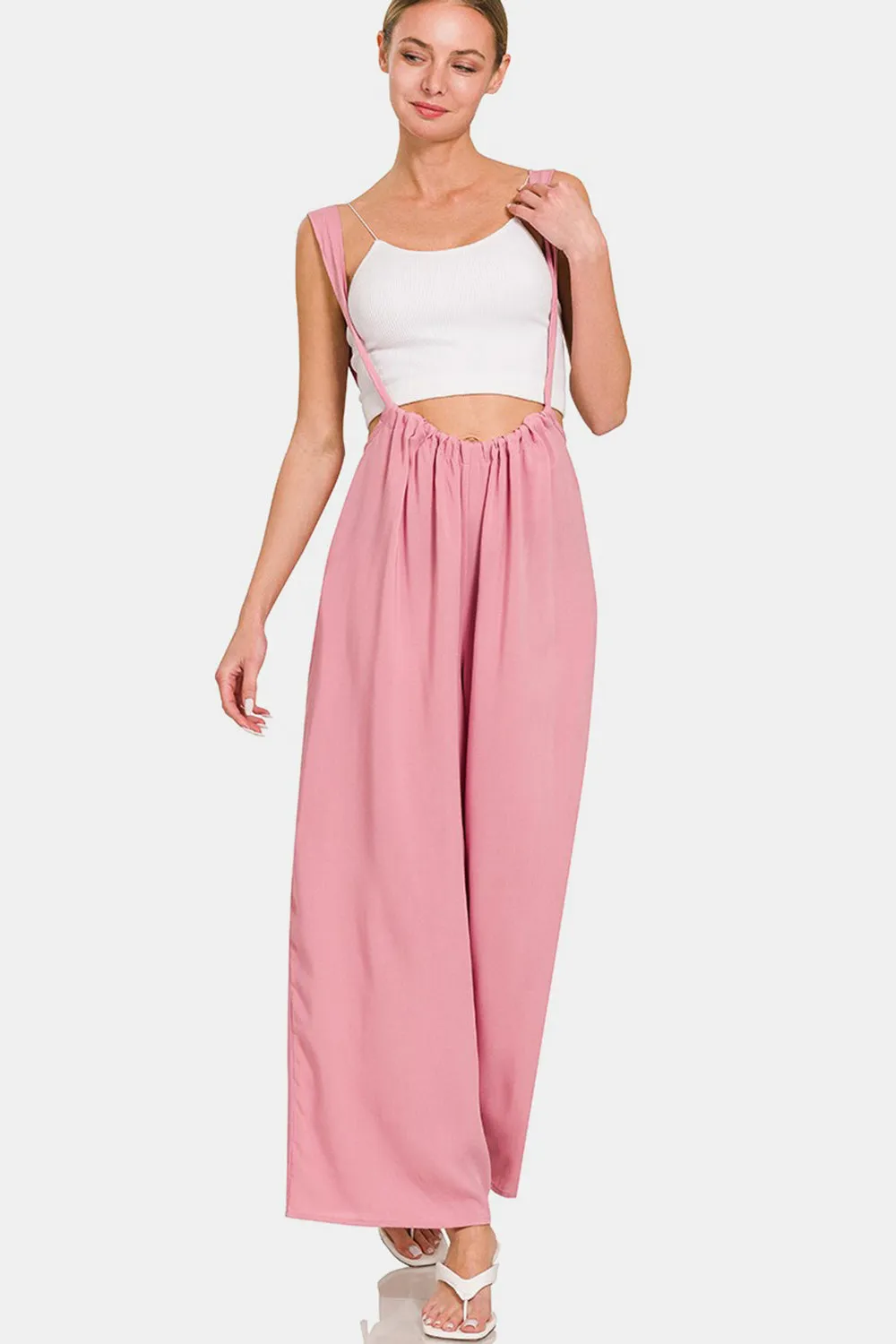 Andromeda - Wide Strap Wide Leg Overalls - Rose - Exclusively Online