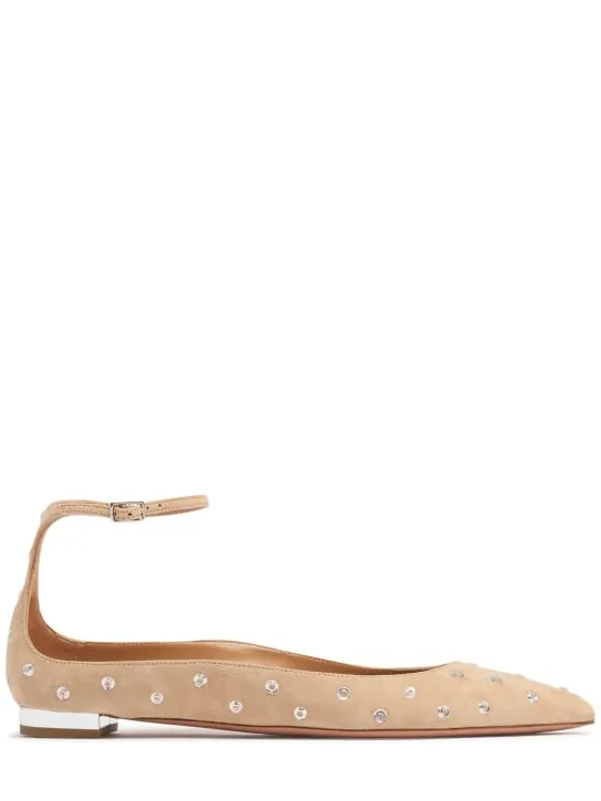 Aquazzura   10mm Love Affair suede &amp; crystal flats 