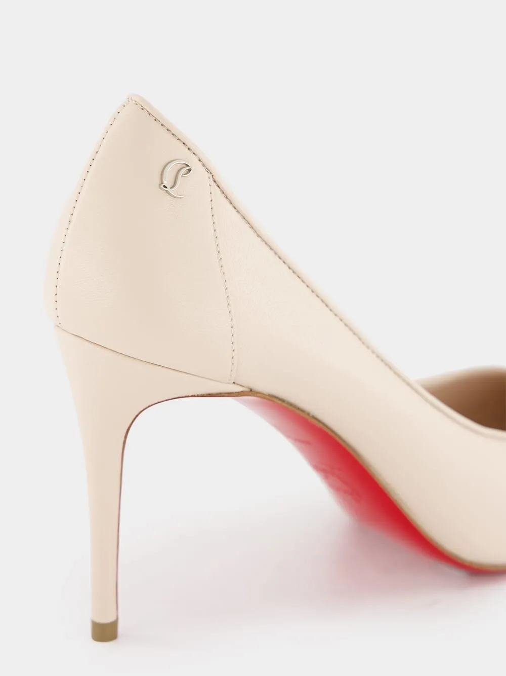 Beige Leather High Heel Pumps