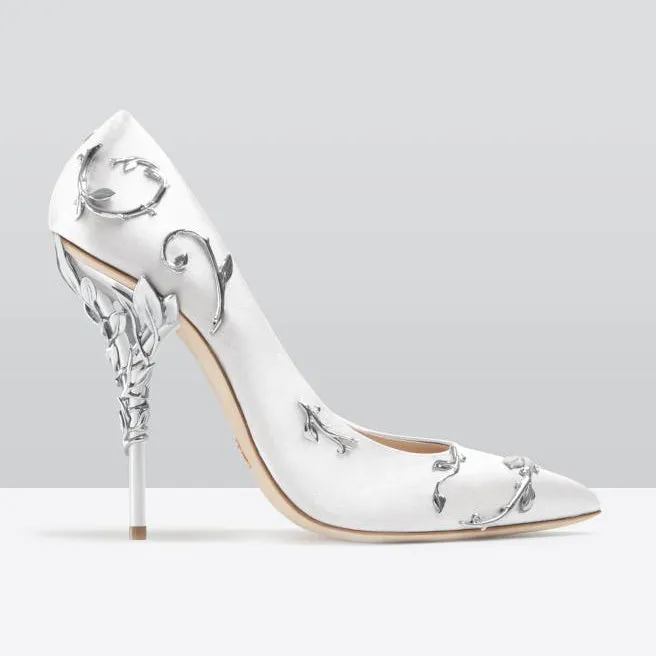 Boussac Elegant Silk Women Pumps High Heels Rhinestone Flower Wedding Pumps Brand Design Pointed Toe High Heels Shoes SWB0074