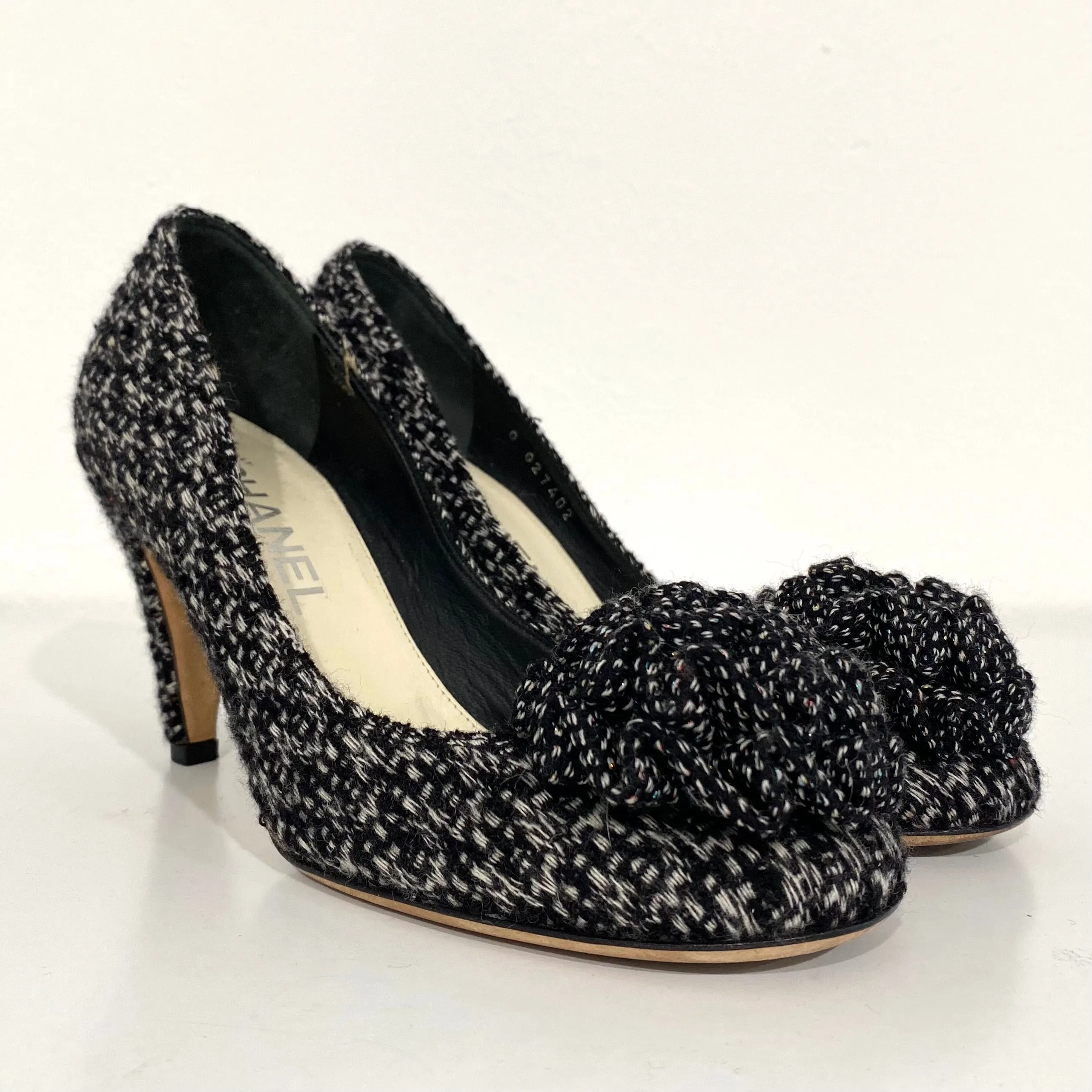 Chanel Tweed Camellia Heels