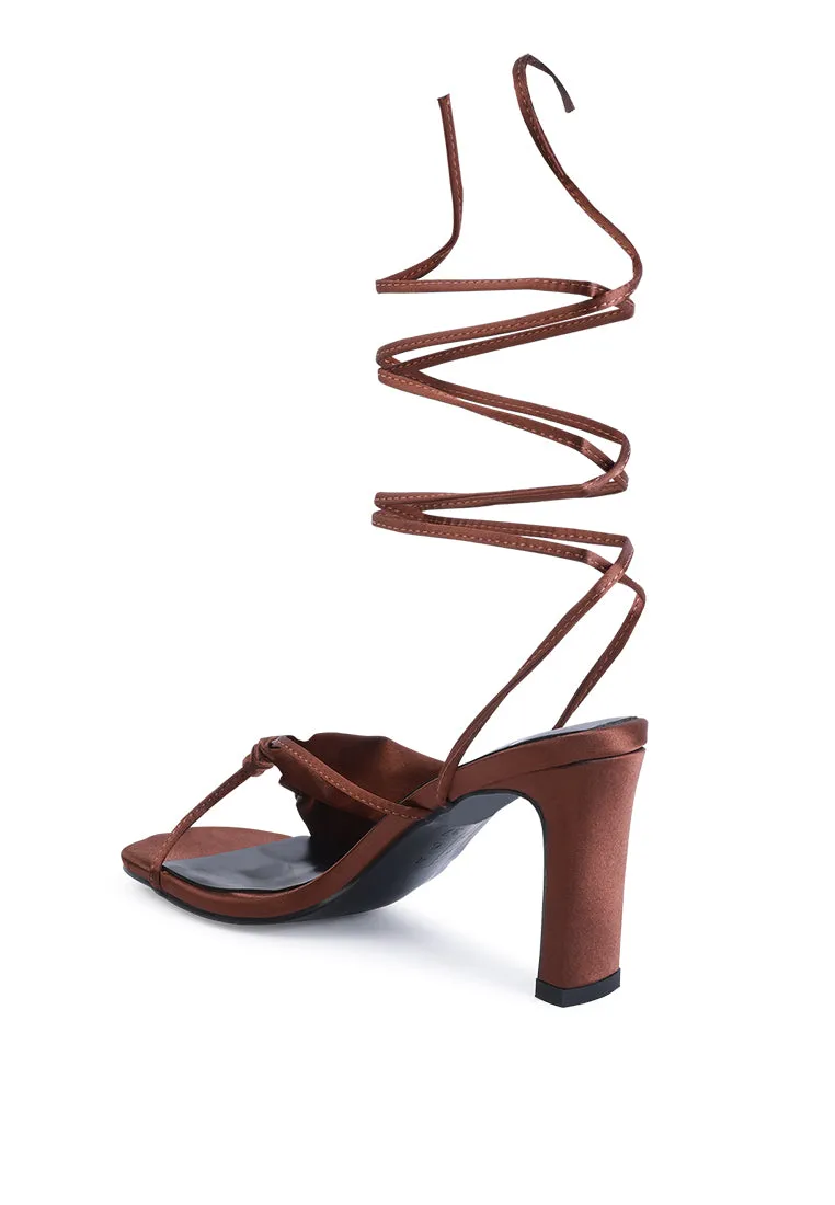 Chasm Satin Ruched Strap Tie Up Sandals