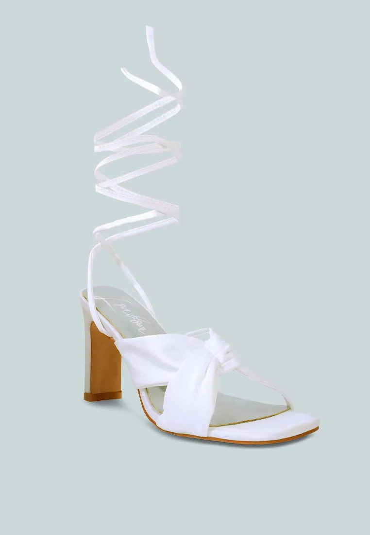 Chasm Satin Ruched Strap Tie Up Sandals