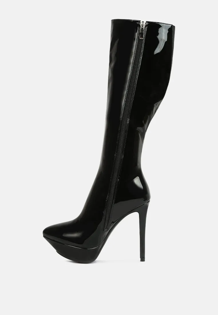 Chatton Patent Stiletto High Heeled Calf Boots