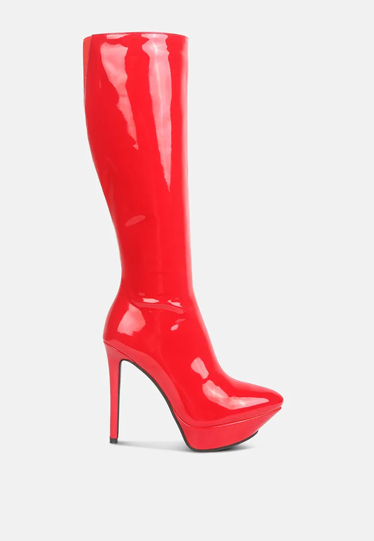 Chatton Patent Stiletto High Heeled Calf Boots