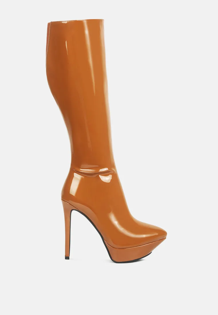 Chatton Patent Stiletto High Heeled Calf Boots