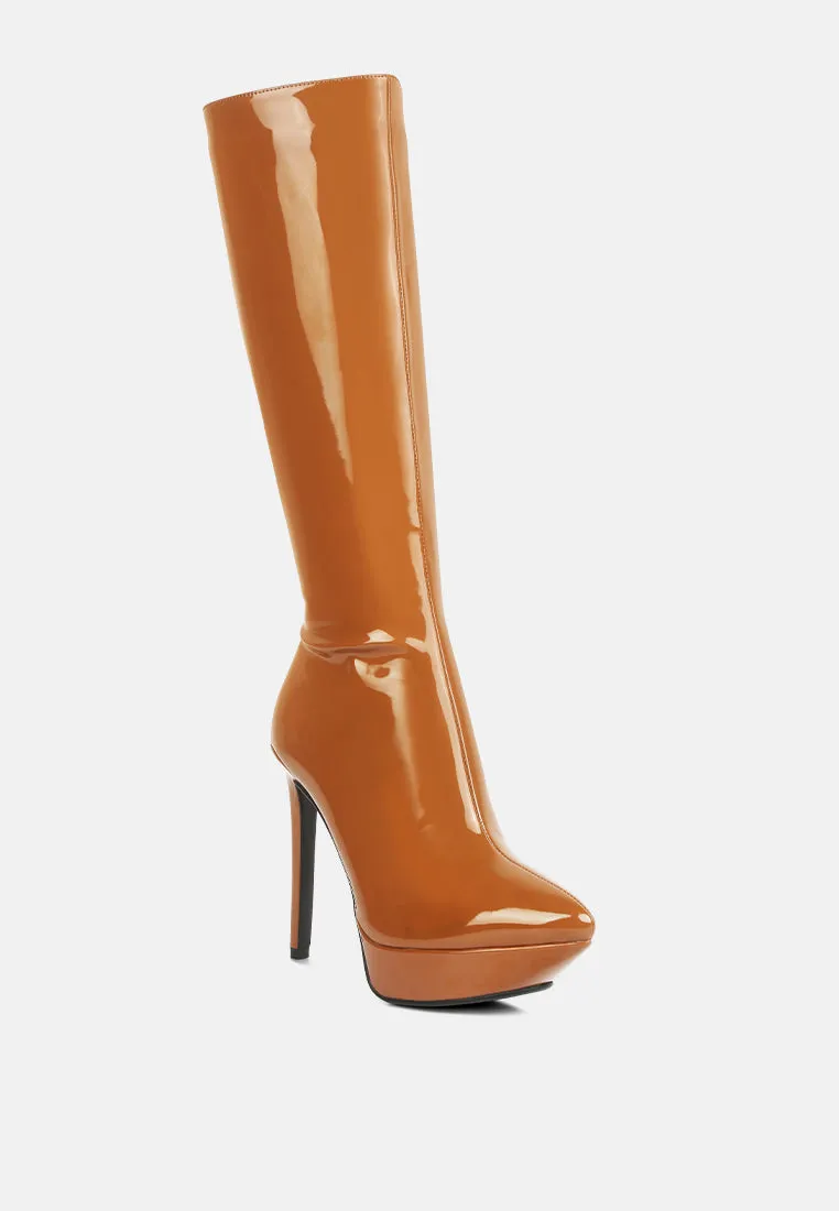 Chatton Patent Stiletto High Heeled Calf Boots