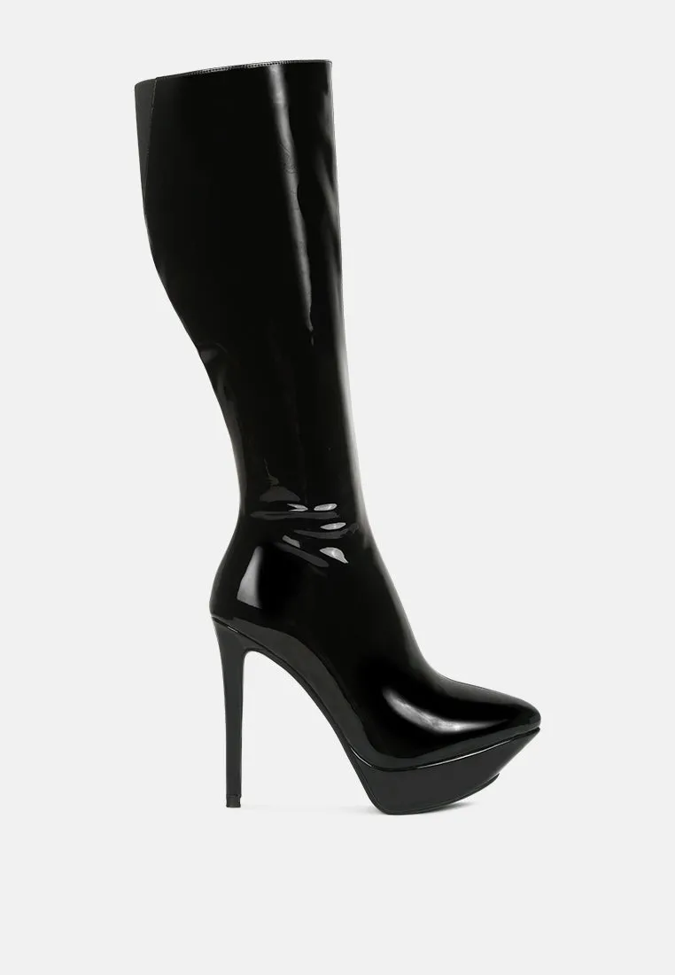 Chatton Patent Stiletto High Heeled Calf Boots