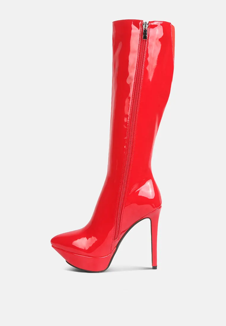 Chatton Patent Stiletto High Heeled Calf Boots