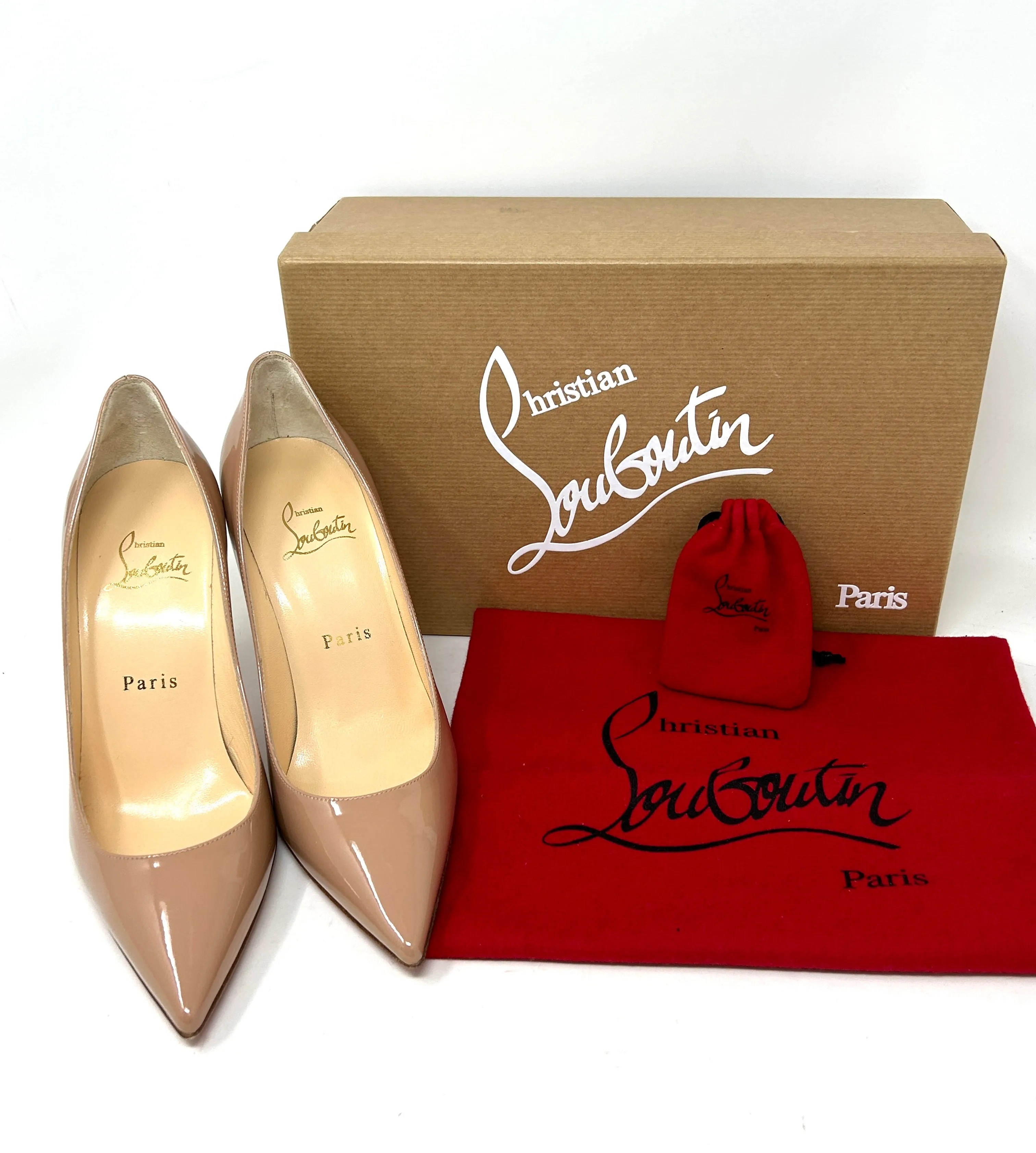 Christian Louboutin Decollete 554 100 Nude Patent Leather Pump Heels 36 UK 3