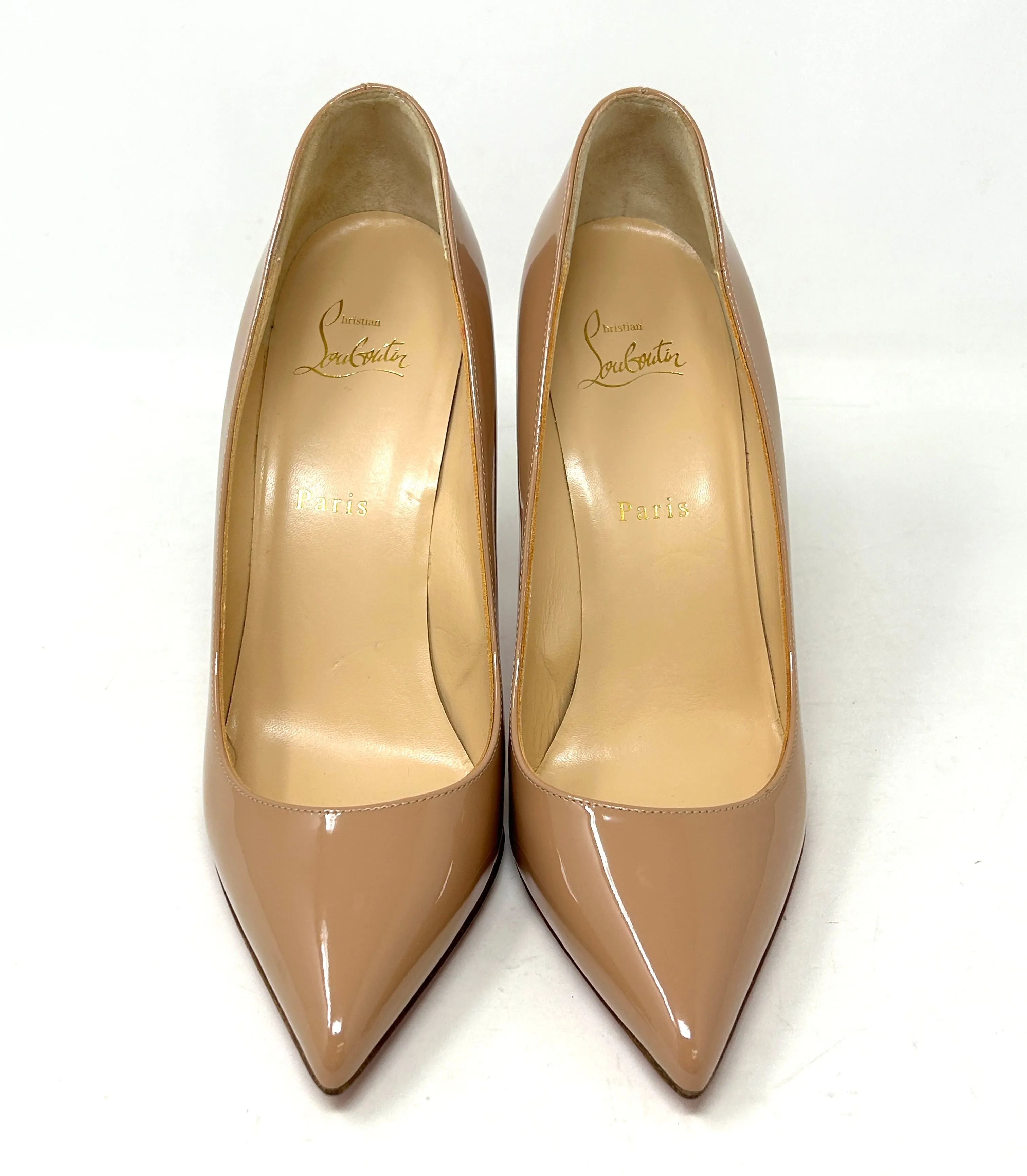 Christian Louboutin Pigalle 100 Nude Patent Leather Pump Heels 39.5 UK 6.5