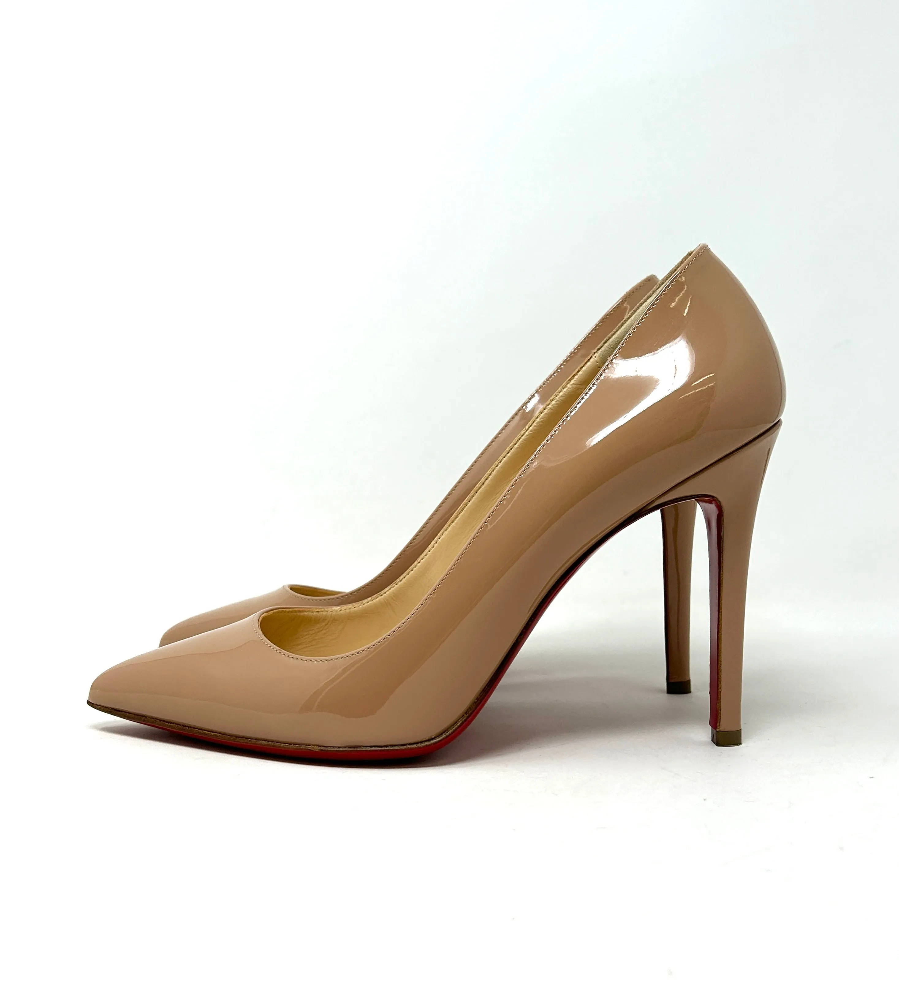 Christian Louboutin Pigalle 100 Nude Patent Leather Pump Heels 39.5 UK 6.5