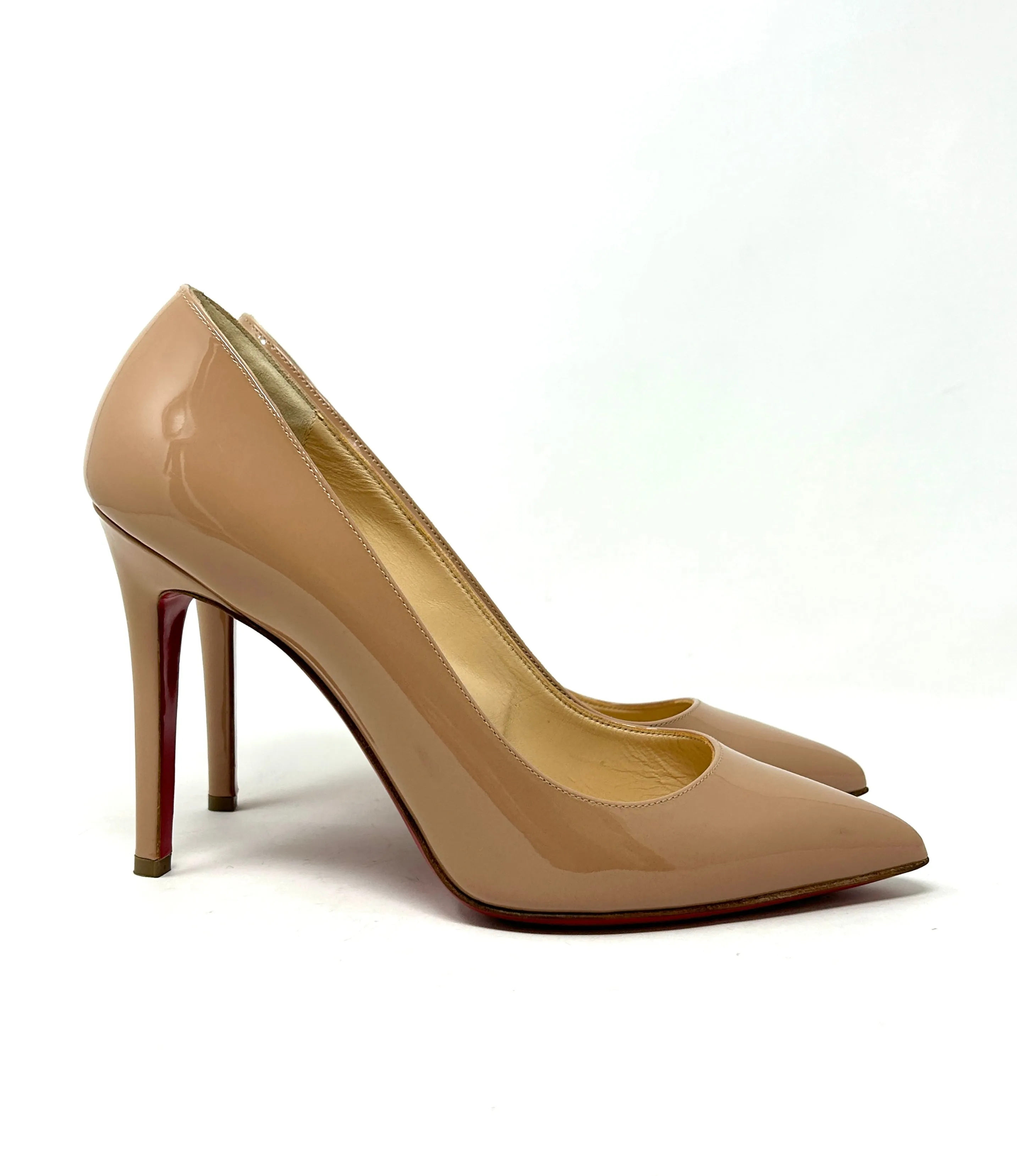 Christian Louboutin Pigalle 100 Nude Patent Leather Pump Heels 39.5 UK 6.5