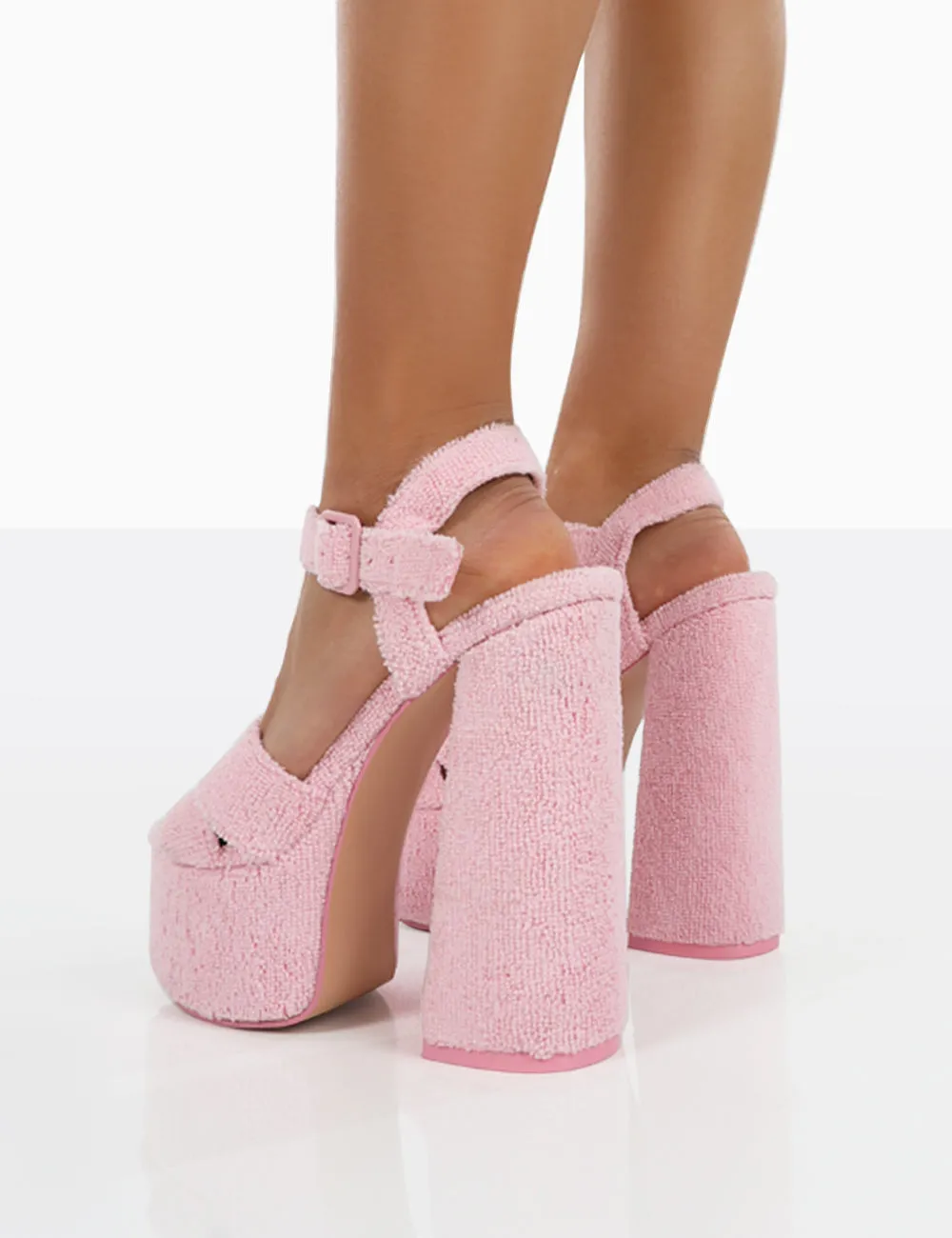 Content Pink Towelling Chunky Platform Sandal High Heels