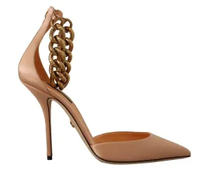 Dolce & Gabbana Beige Ankle Chain Strap High Heels Pumps Shoes