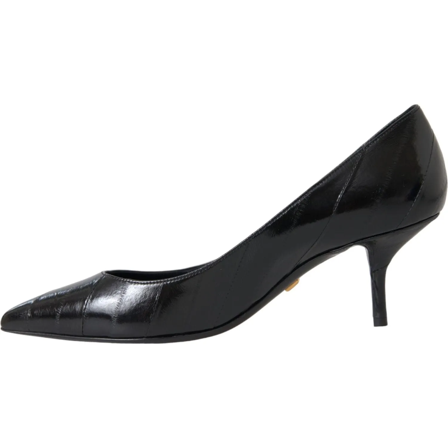 Dolce & Gabbana Black Eel Leather Kitten Heels Pumps Shoes