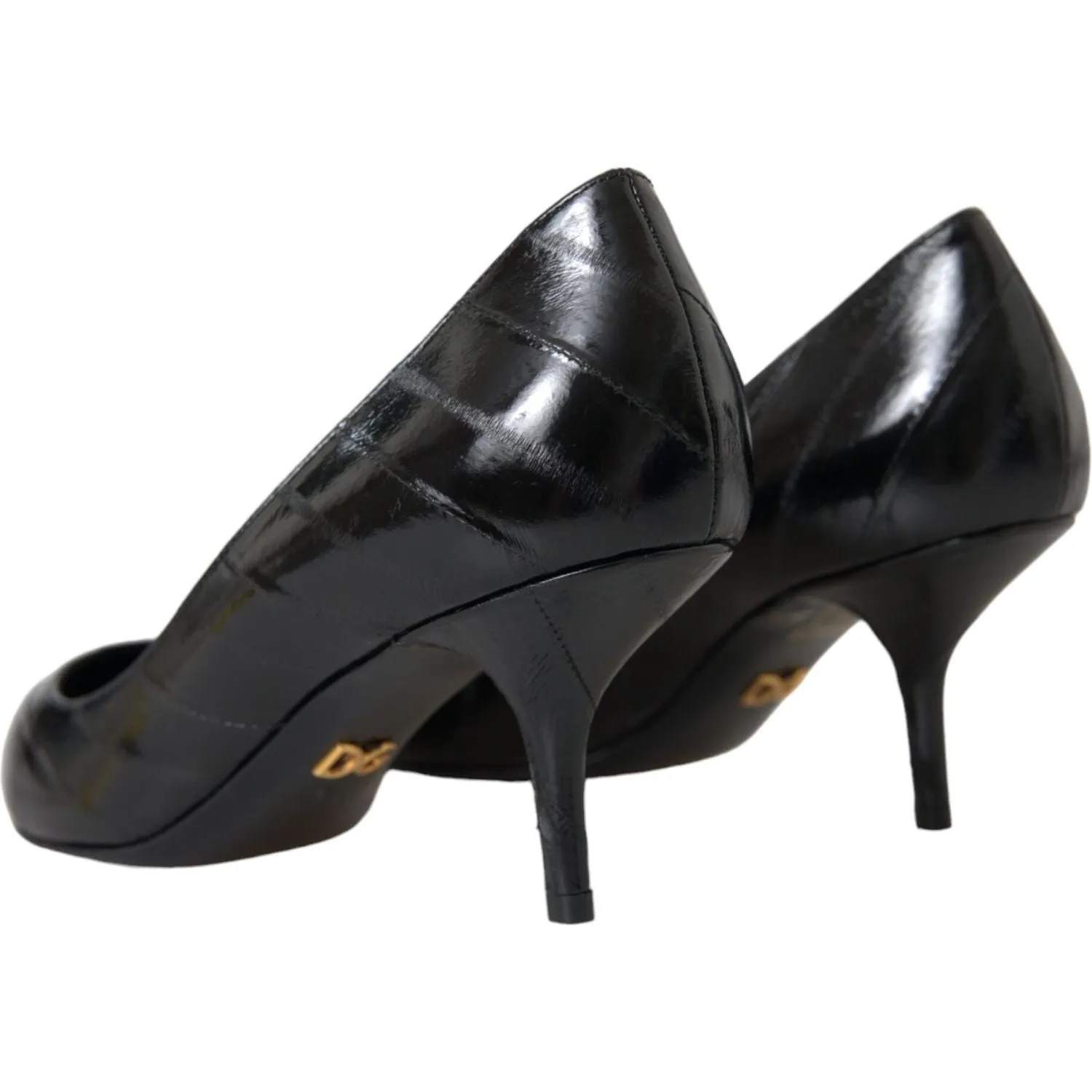 Dolce & Gabbana Black Eel Leather Kitten Heels Pumps Shoes