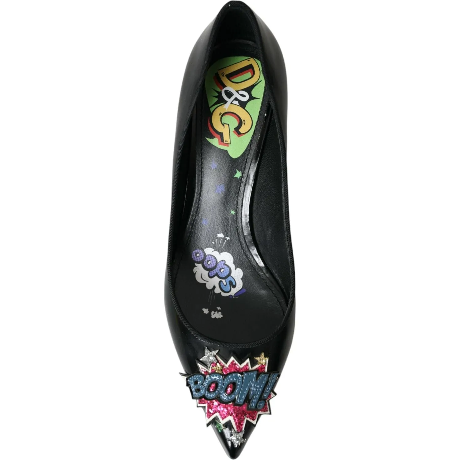 Dolce & Gabbana Black Leather BOOM Patch Heels Pumps Shoes