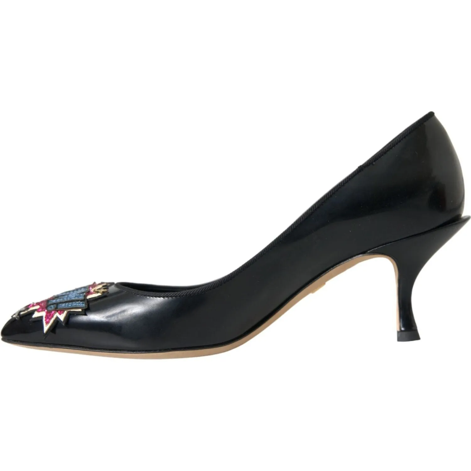 Dolce & Gabbana Black Leather BOOM Patch Heels Pumps Shoes