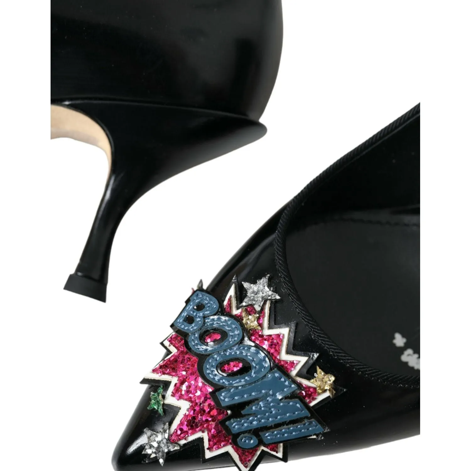 Dolce & Gabbana Black Leather BOOM Patch Heels Pumps Shoes