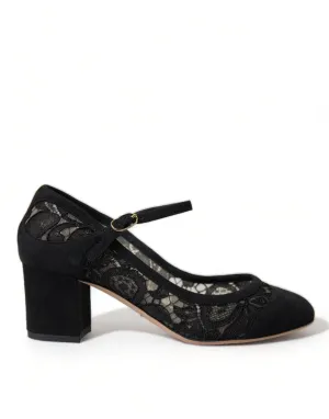 Dolce & Gabbana Black Mary Jane Taormina Lace Pumps Shoes