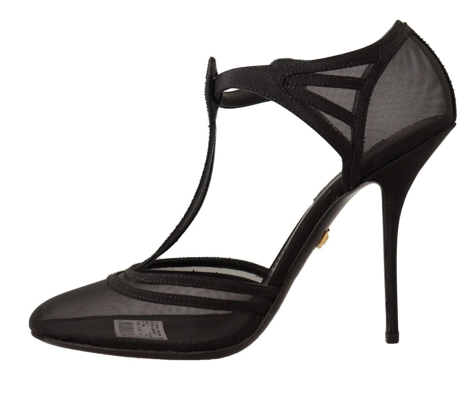 Dolce & Gabbana Black Mesh T-strap Stiletto Heels Pumps Shoes