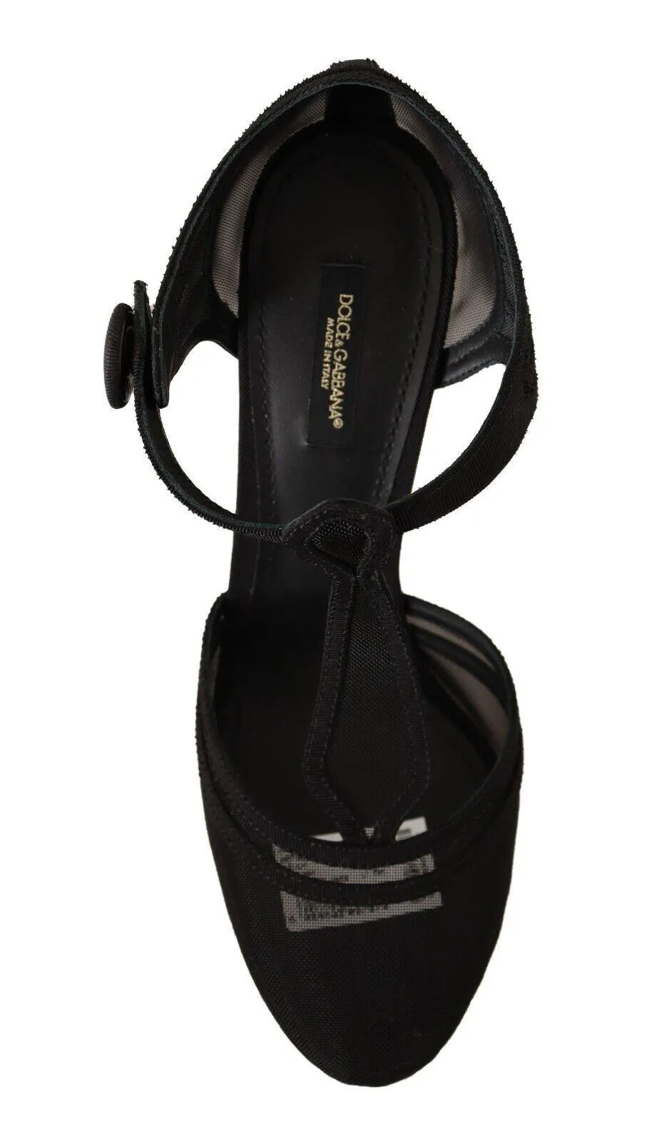 Dolce & Gabbana Black Mesh T-strap Stiletto Heels Pumps Shoes