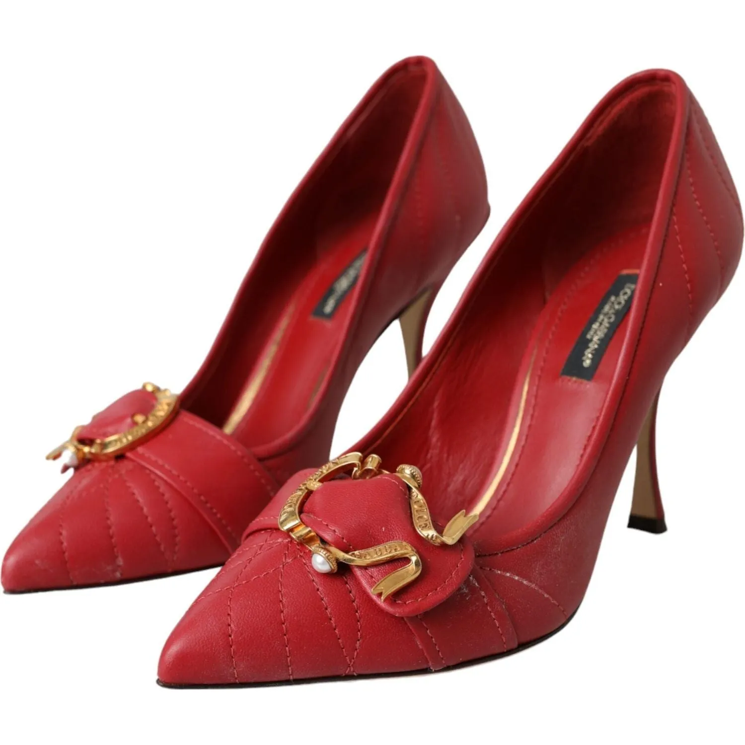 Dolce & Gabbana Red Devotion Leather Heels Pumps Shoes