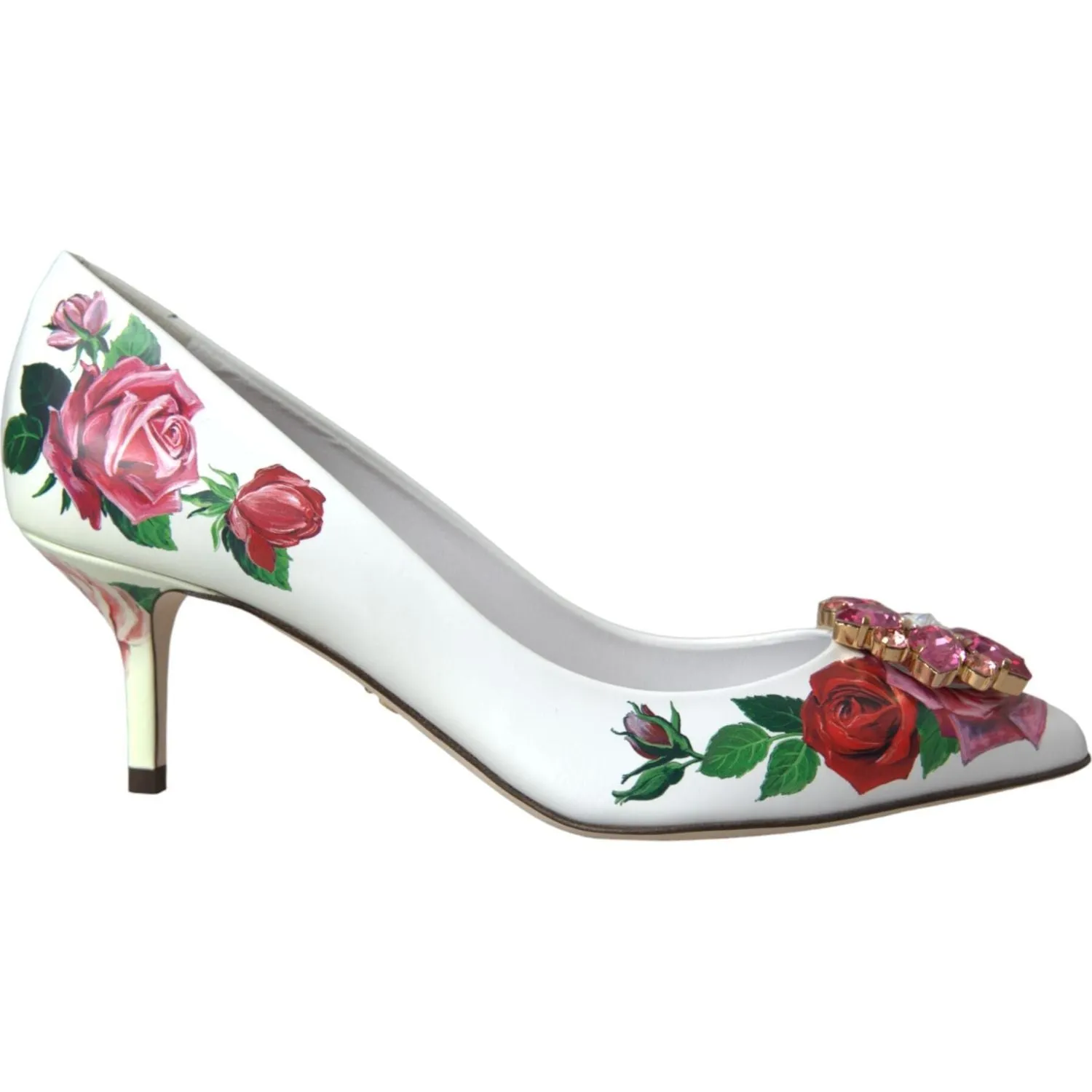 Dolce & Gabbana White Leather Roses Crystal Bellucci Pumps Shoes