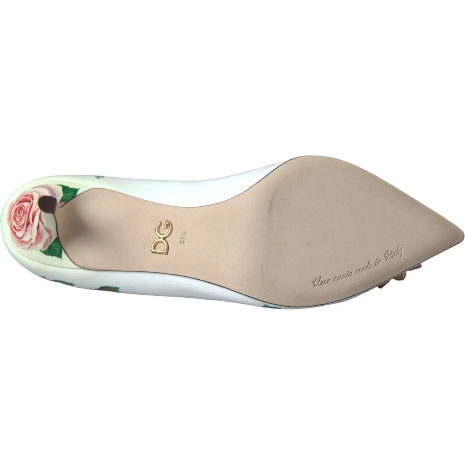 Dolce & Gabbana White Leather Roses Crystal Bellucci Pumps Shoes