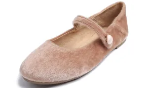 Feversole Women's Mary Jane Fashion Round Toe Easy Buckle Slip On Cozy Warm Flats Milk Tea Taupe Plush