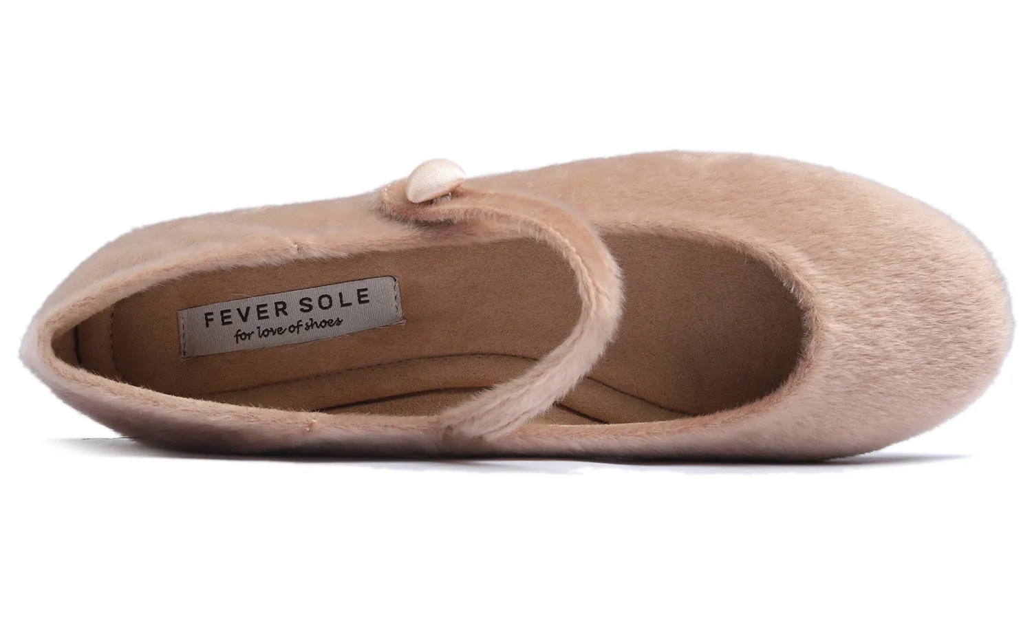 Feversole Women's Mary Jane Fashion Round Toe Easy Buckle Slip On Cozy Warm Flats Milk Tea Taupe Plush