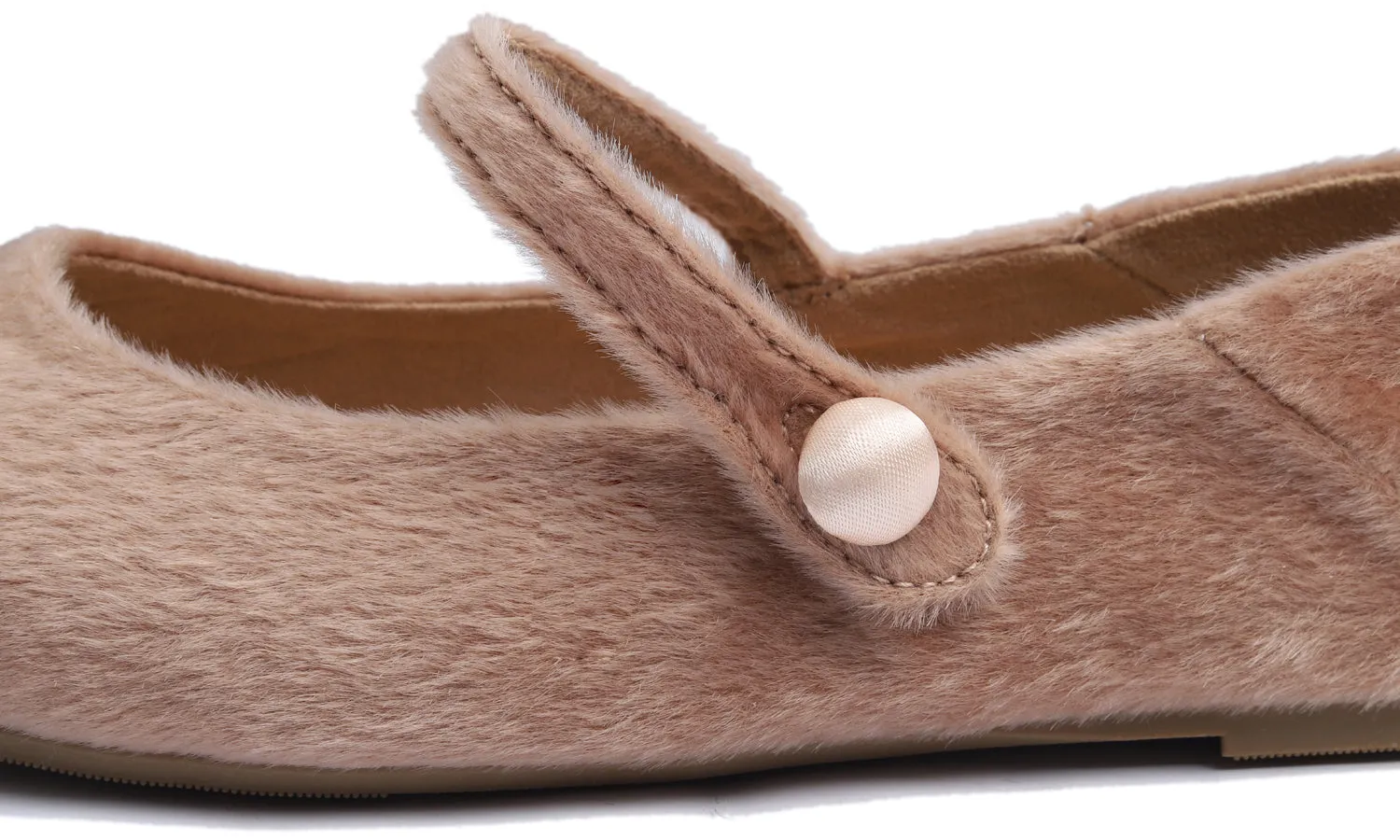 Feversole Women's Mary Jane Fashion Round Toe Easy Buckle Slip On Cozy Warm Flats Milk Tea Taupe Plush