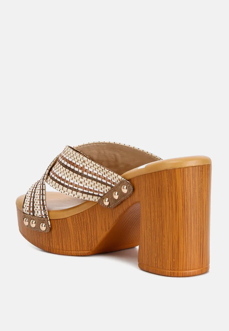 Finley Raffia High Block Heel Clogs