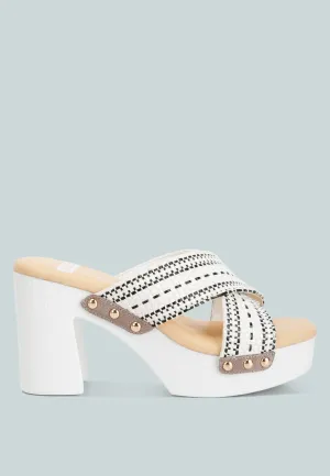 Finley Raffia High Block Heel Clogs