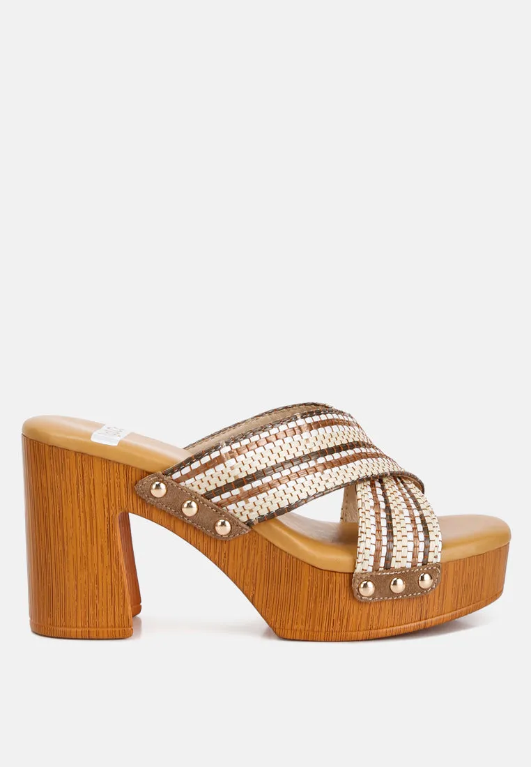 Finley Raffia High Block Heel Clogs