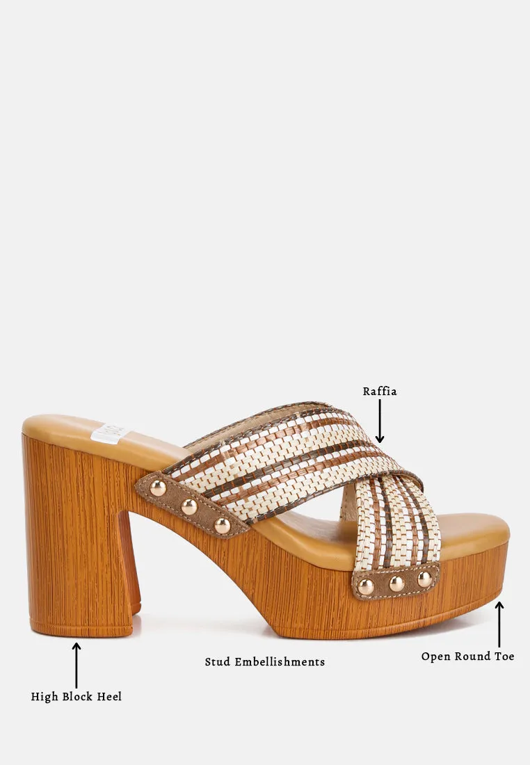 Finley Raffia High Block Heel Clogs