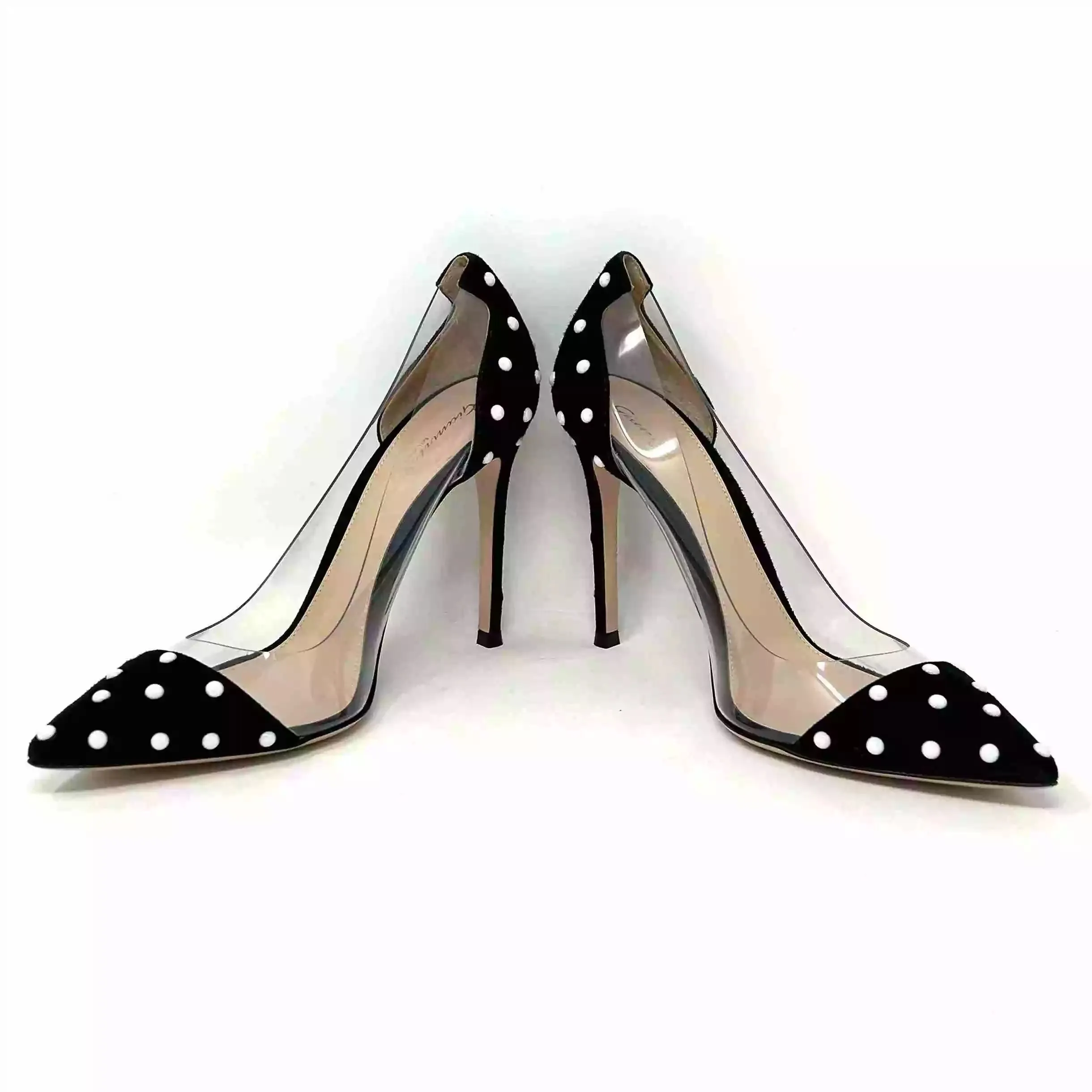 Gianvito Rossi Reine Plexi 105 Black Suede White Bead Pump Heels 36 UK 3