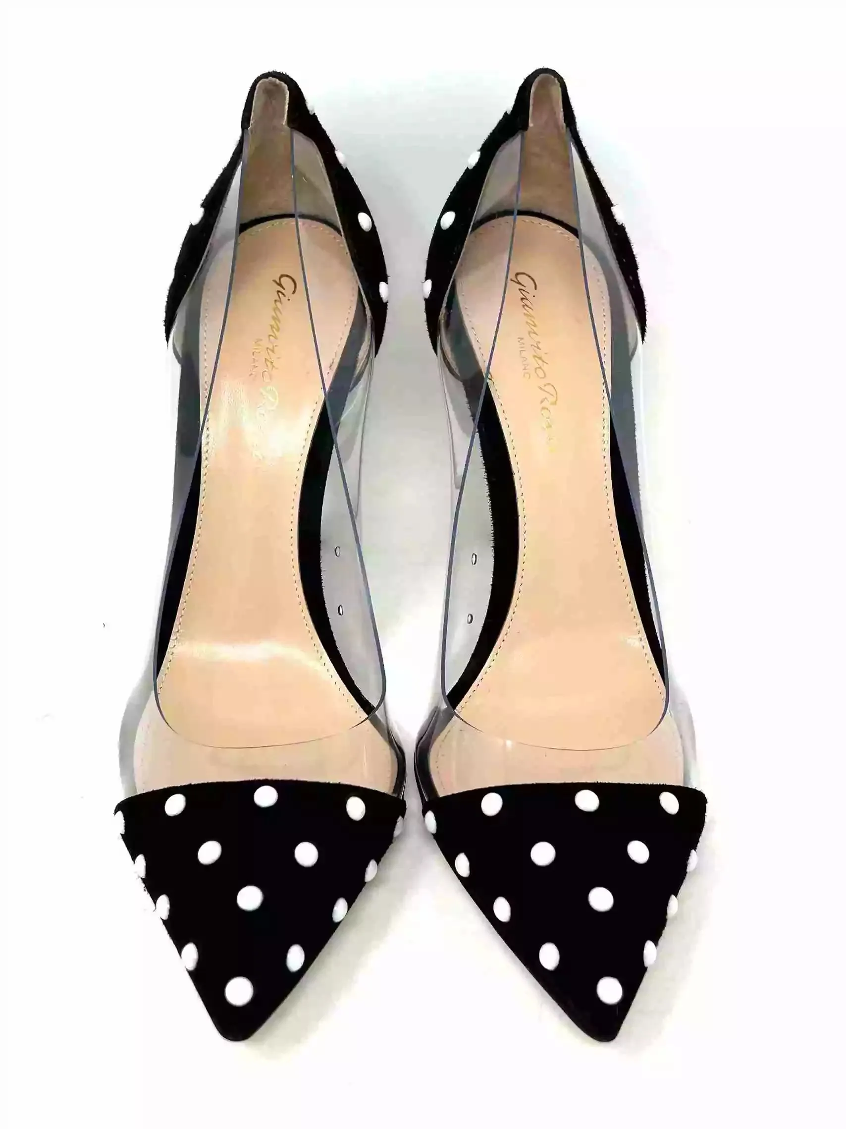 Gianvito Rossi Reine Plexi 105 Black Suede White Bead Pump Heels 36 UK 3