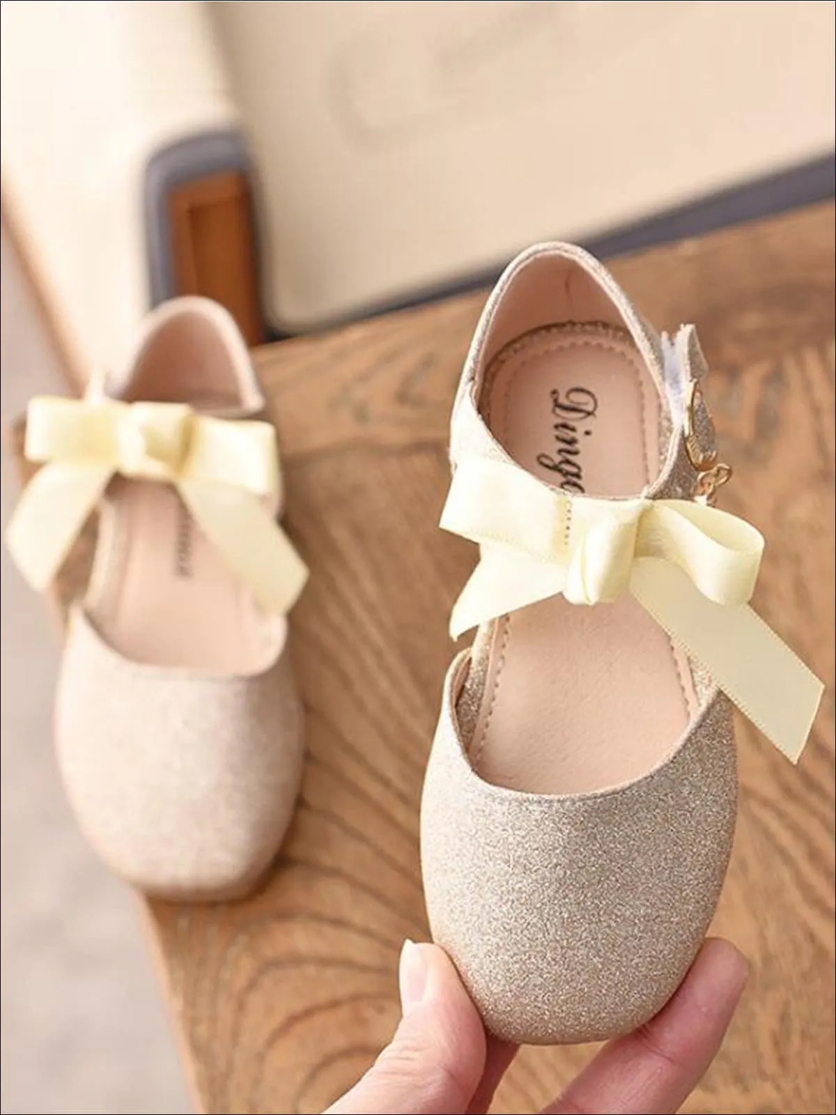 Girls Dressy Glitter Bow Tie Flats By Liv and Mia