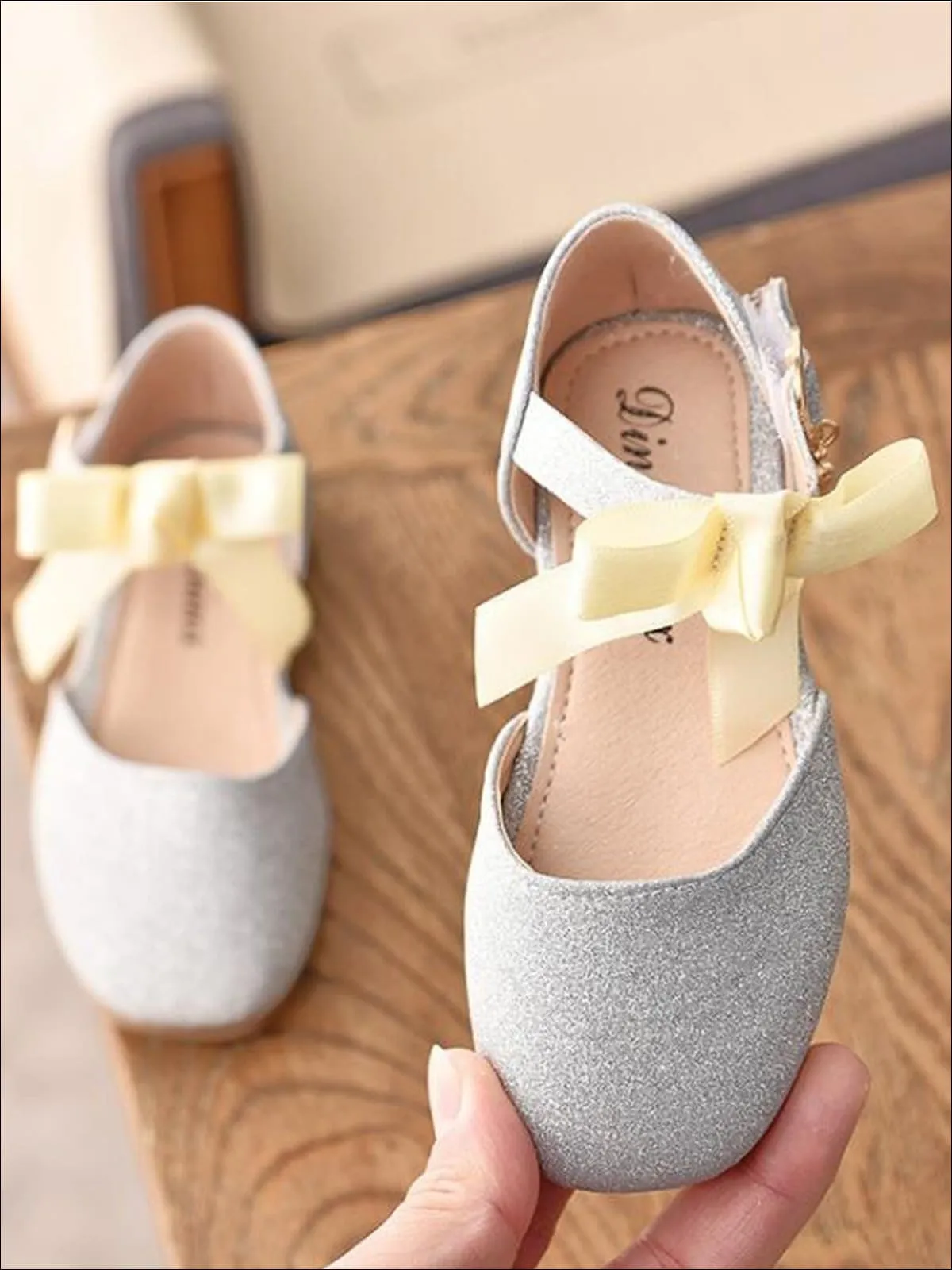 Girls Dressy Glitter Bow Tie Flats By Liv and Mia