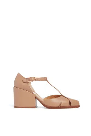 Hawes T-Strap Heel in Dark Camel Leather