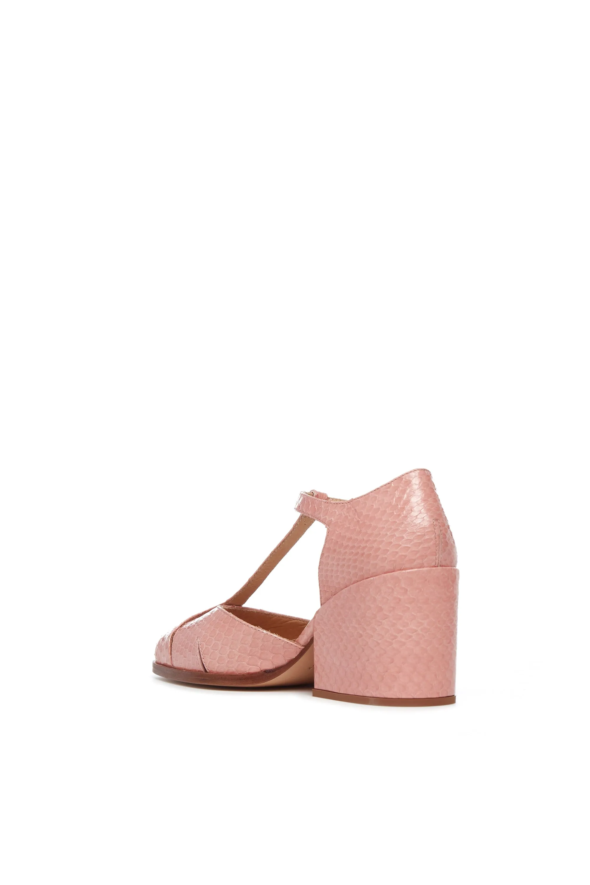 Hawes T-Strap Heel in Light Pink Snakeskin